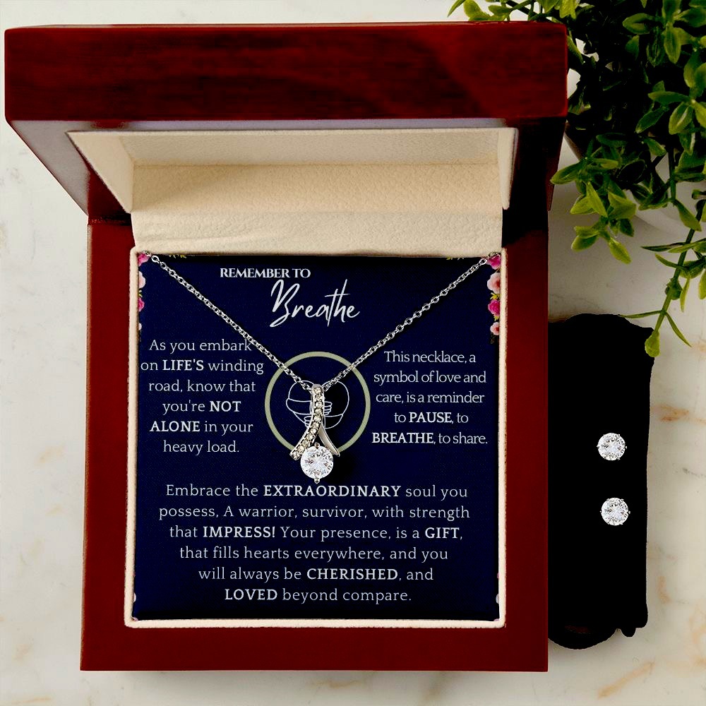 Breathe Anxiety Relief Necklace Set, Sending Hugs & Inspiration Gift